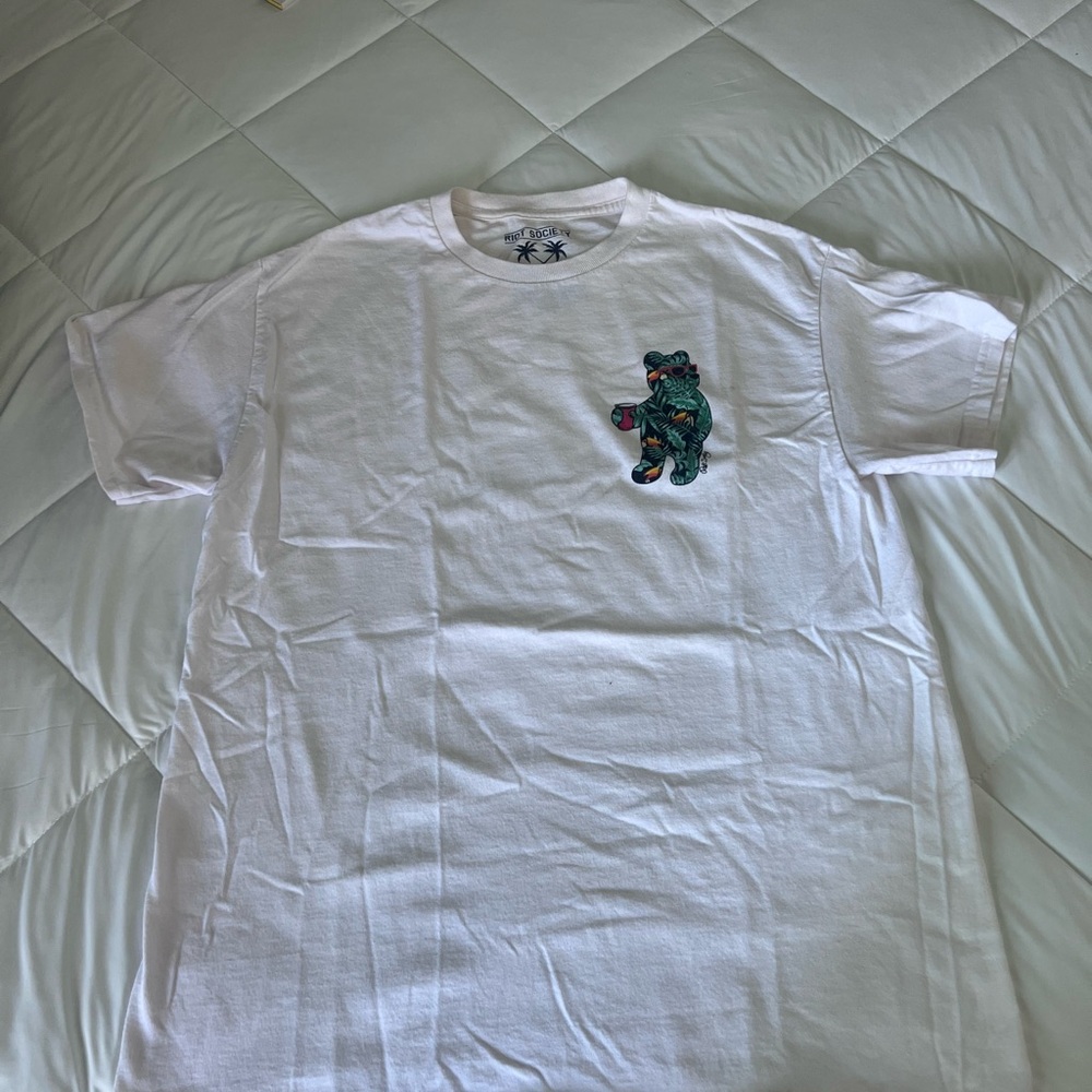 Riot Society White T-Shirt with Green Bear Design